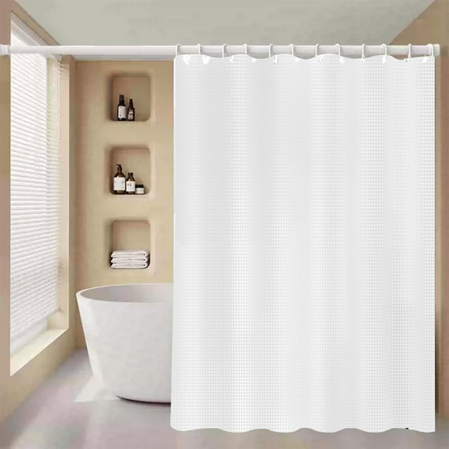 Birdeem Rideau de Douche Imperméable, Design en Tissage Gaufré Double Face avec Pois, Résistant à la Moisissure et Sans Perçage, Tissu Robuste pour Salle de Bain, Taille 72 Pouces