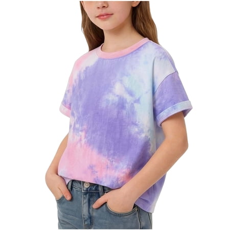 Fengactive Kids Crew Neck Short Sleeve Tee Tie Dye Pattern Comfortable Casual Versatile Summer Shirts for Boys Girls for 1-10T