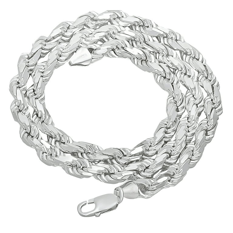 Sterling Silver Diamond Cut Rope Chain Necklace in 7mm Width - 925Express