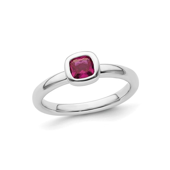 3/5 Carat (Ctw) Cushion-Cut Lab-Created Ruby Ring in Sterling Silver