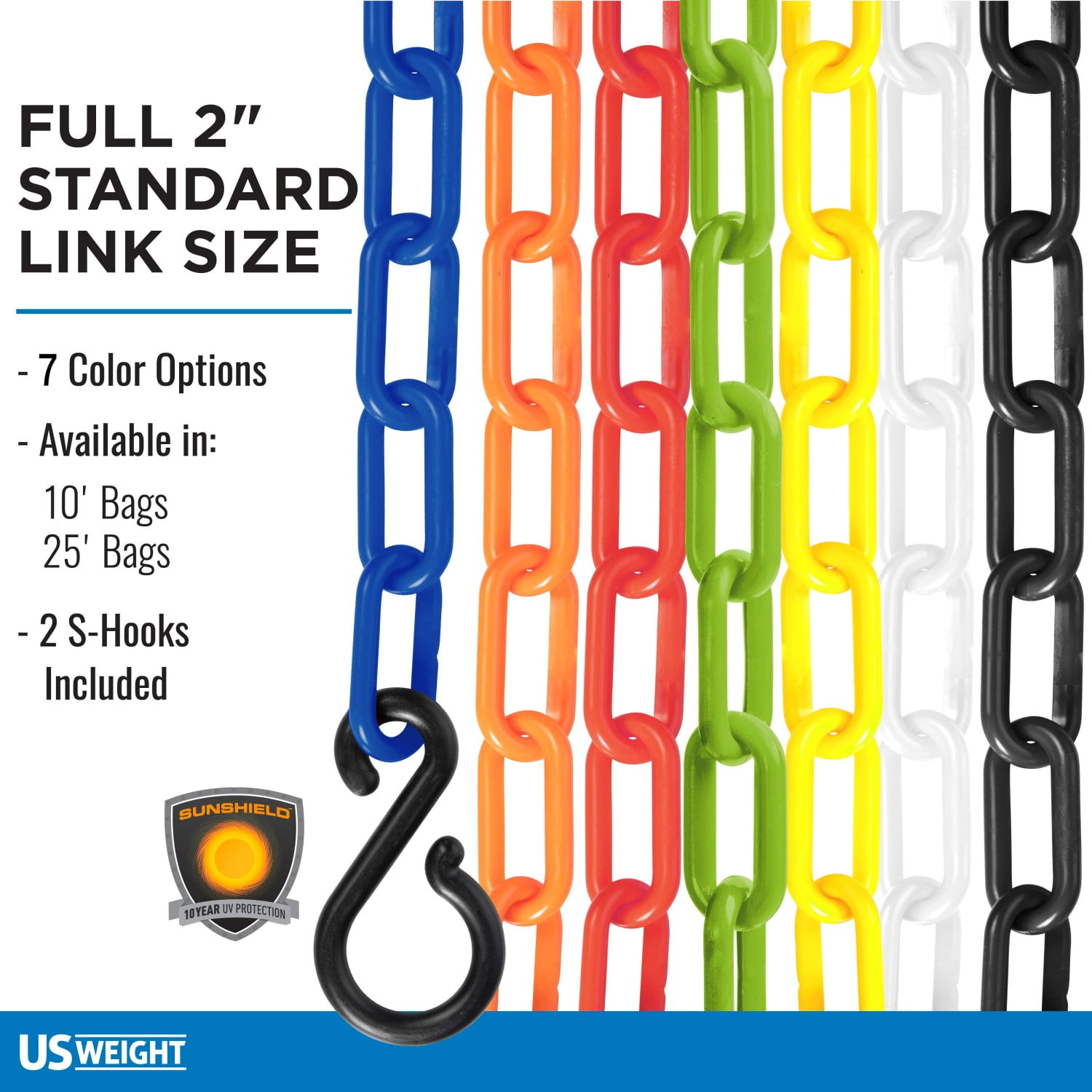 US Weight Chainboss 2" x 25' Safety Green Plastic Safety Chain with SunShield UV Resistant Technology