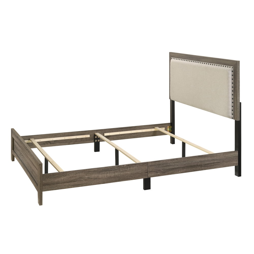 Tcbosik Platform Bed Queen Size with Upholstered Headboard, Wood Bed Frame, Box Spring Required, Grey