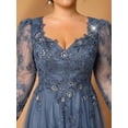 thumbnail image 3 of Dusty Blue Plus Size Evening Gown With Floral Embroidery And Long Sleeves, 3 of 30