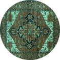 thumbnail image 1 of Ahgly Company Machine Washable Indoor Round Persian Turquoise Blue Traditional Area Rugs, 6' Round, 1 of 4