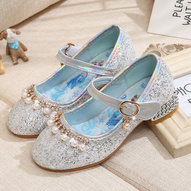 Primavera de Disney, nuevos zapatos de princesa para niñas, zapatos de actuación coreanos para niñas pequeñas, zapatos de tacón alto, zapatos de cuero elsa, plantilla 23 de 16CM Gao Jinjia LED