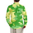 thumbnail image 2 of Chririnla Camo Color Block Green Mens Dress Shirt Button Down Shirt Slim-Fit Muscle Gym Workout Camouflage Design Comfortable Long Sleeve Button Down Athletic Tee Aloha Top for Men, 2 of 4