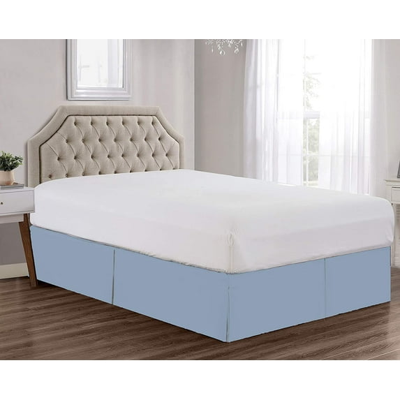 Pleated Bed Skirt, Ruffled Pleated Size Bed Skirt - 100% Microfiber Fabric, Pleated Bed Skirt Full XXL Size College Pleated Bed Skirt 12" Drop - Light Blue Solid.