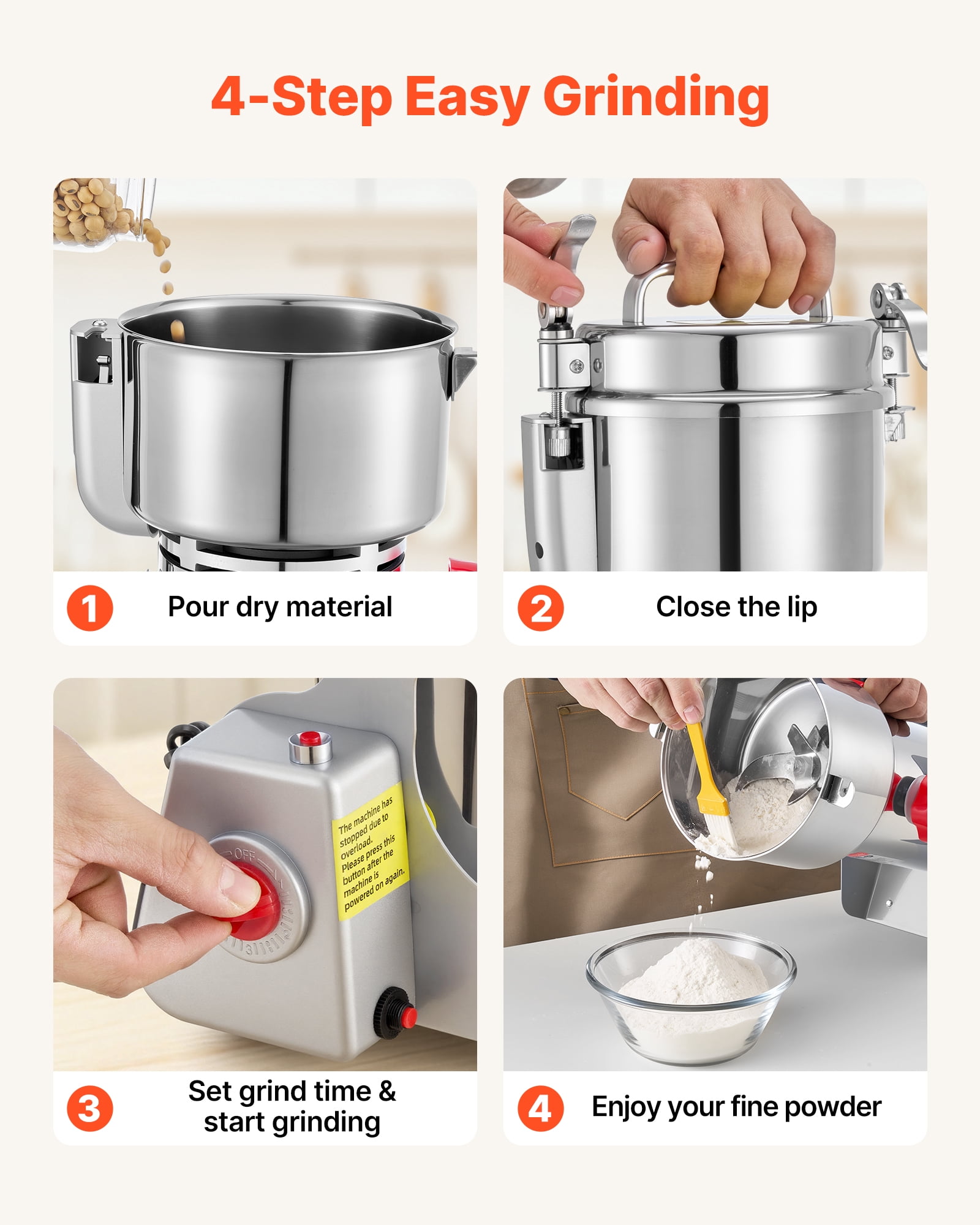 VEVOR 750g Electric Grain Mill Grinder, 2000W 28000RPM High Speed Spice Corn Dry Grinding Machine,Stainless Steel Pulverizer Powder Machine for Dried Grains Coffee Beans Spices Nuts (270° Swing Type)