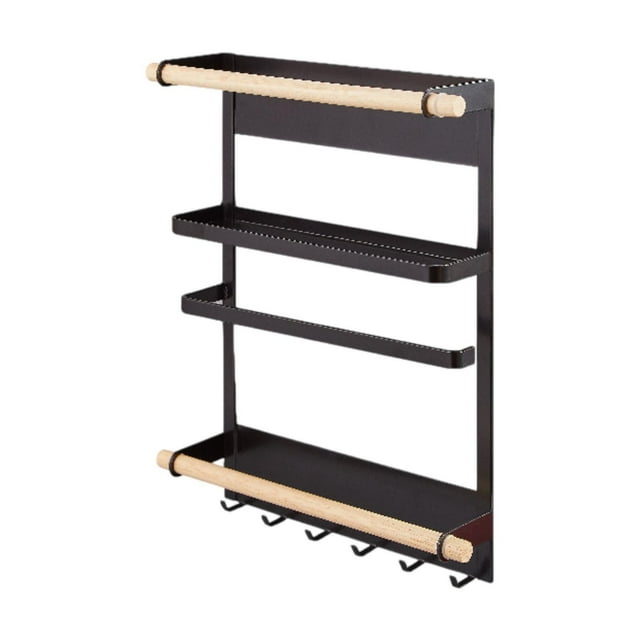 Organizador del refrigerador, estante de almacenamiento de nevera lateral con gancho, organizador de estante de estante de refrigerador multipropósito Negro