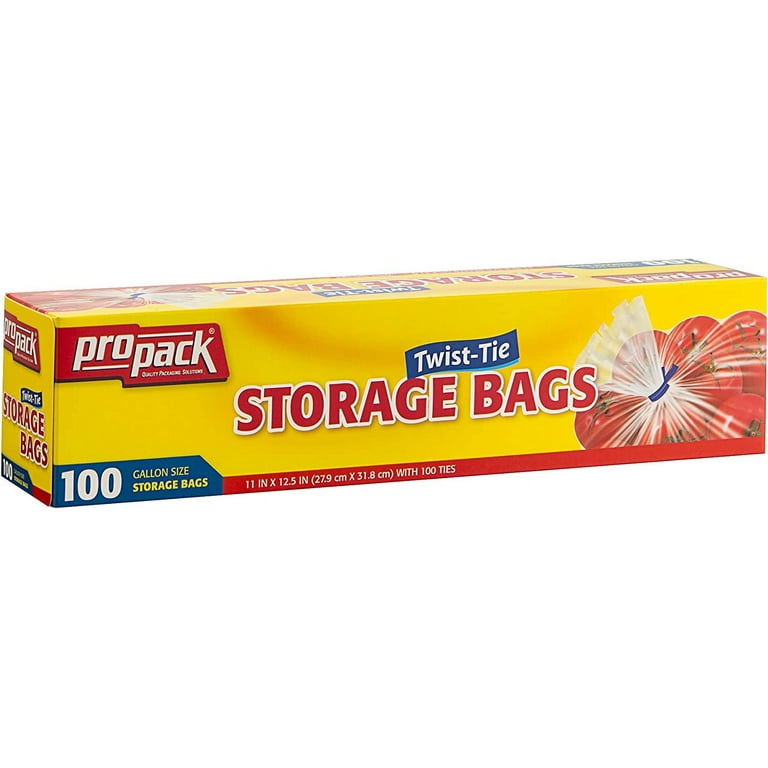  ProPack Disposable Plastic Storage Bags with Original Twist Tie,  1 Gallon Size, 400 Bags, Great for Home, Office, Vacation, Traveling,  Sandwich, Fruits, Nuts, Cake, Cookies, Or Any Snacks (4 Packs) 