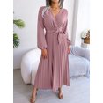 thumbnail image 7 of Women's Long Sleeve V-Neck Elegant Dresses for Women Robe with Belt Solid Crisscross Pleated Long Max Dress Mature, 7 of 7
