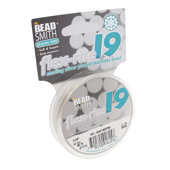 The Beadsmith Flex-Rite 19-Strand Nylon Coated, Stainless-Steel Beading Wire, Jewelry Making Supply (.018 Dia, Silver Plated – 30 Ft)