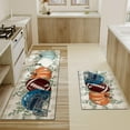 thumbnail image 4 of Fall Thanksgiving Pumpkin Kitchen Rugs Set of 2,Eucalyptus Buffalo Plaid Farmhouse Floor Mats and Rugs Non Skid Washable for Kitchen Home Decor (Blue Football 17"x47"+17"x30"), 4 of 5