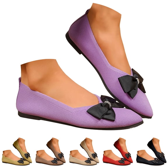 Pandaie Women's Flats Shoes Pointed Toe Knit Ballet Loafers Bow Comfortable Slip on Work Business Casual Shoes for Driving Dating Wedding Black 6