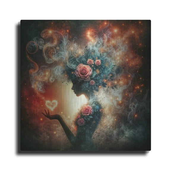 Luxe Metal Art 'Love And Roses 4' by Rey Klimt Metal Wall Art, 12" x 12"