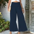 thumbnail image 3 of RbCulf Women Summer Pants Savings Clearance Shirring High Waisted Palazzo Pants Casual Wide Leg Flowy Lounge Capri Pant Beach Boho Trousers, 3 of 5