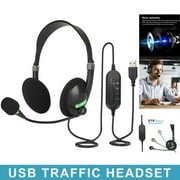 USB Headset, TSV USB Computer Headphones with Noise Cancelling Mic for PC Business Skype Softphone Call Center Office