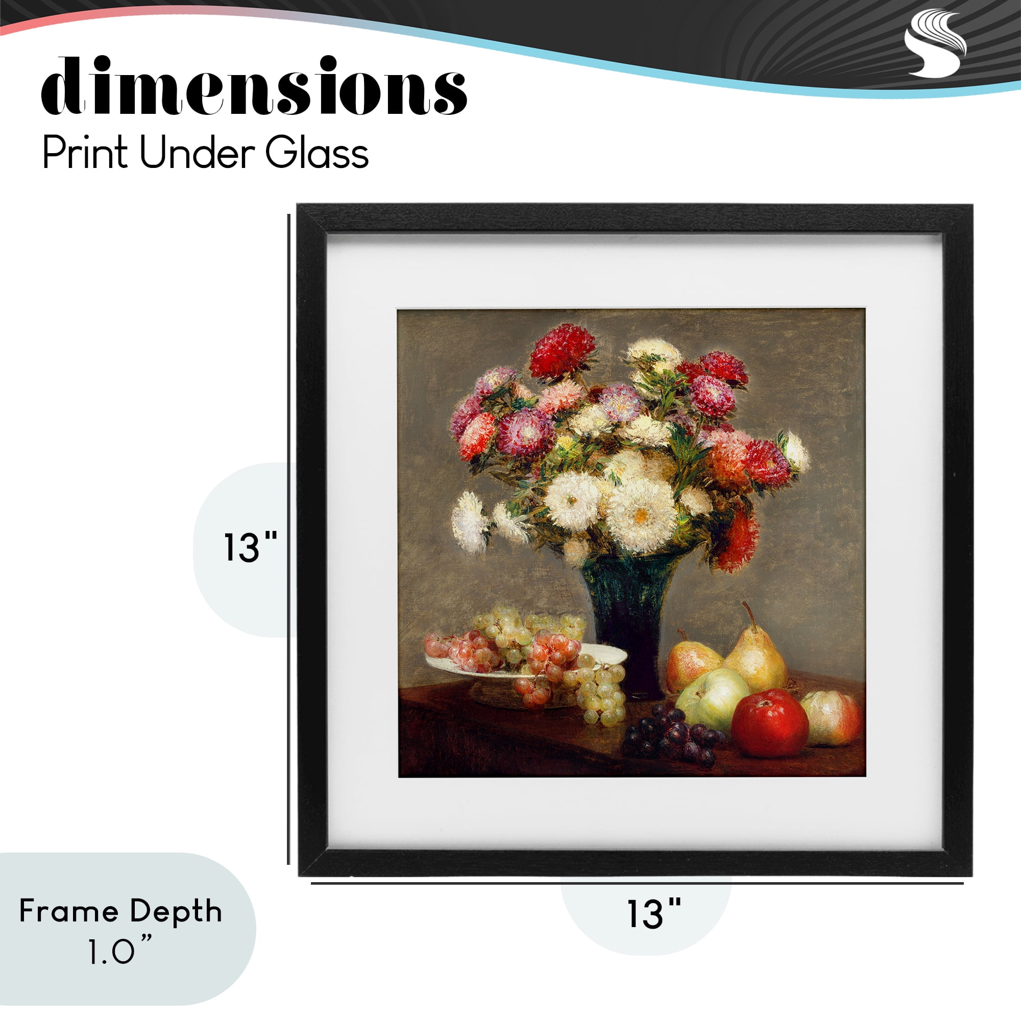Stupell Industries Fruit & Asters Still Life Black Framed Print Under Glass, design by CAD Designs