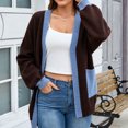 thumbnail image 4 of WRKEKC Cardigan Sweaters for Women Color Block Long Sleeve Open Front Loose Fit Knit Cardigan with Pockets, 4 of 9