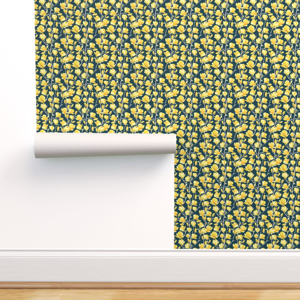 Removable Water-Activated Wallpaper Yellow Floral Spring Flower Garden Nature 