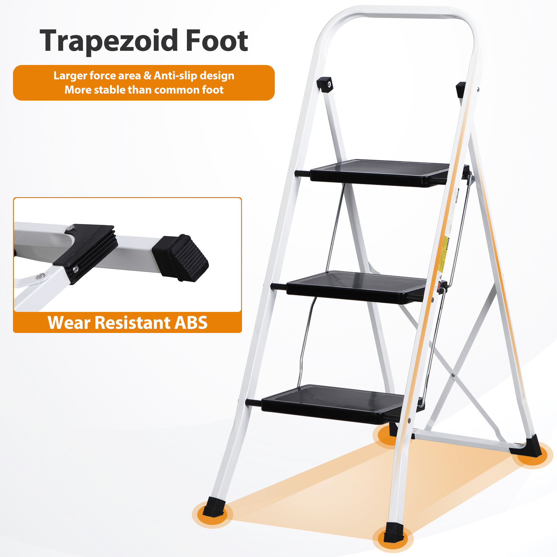 ZENY 3 Step Metal Frame Ladder Folding Step Stool Wide Anti-Slip ...