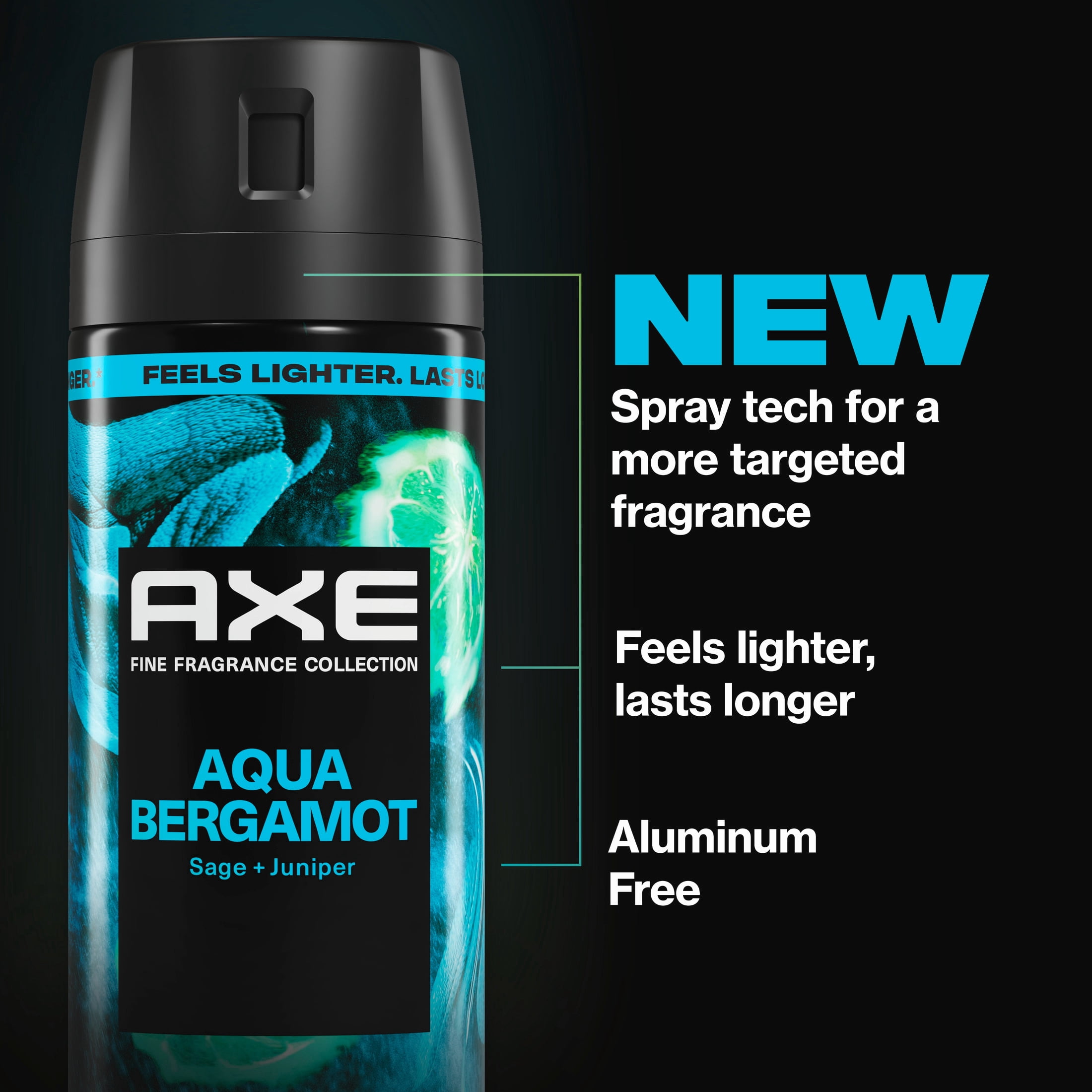 AXE Fine Fragrance Collection Body Spray 72 Hour Freshness Aqua Bergamot Aluminum Free, 2.9 oz