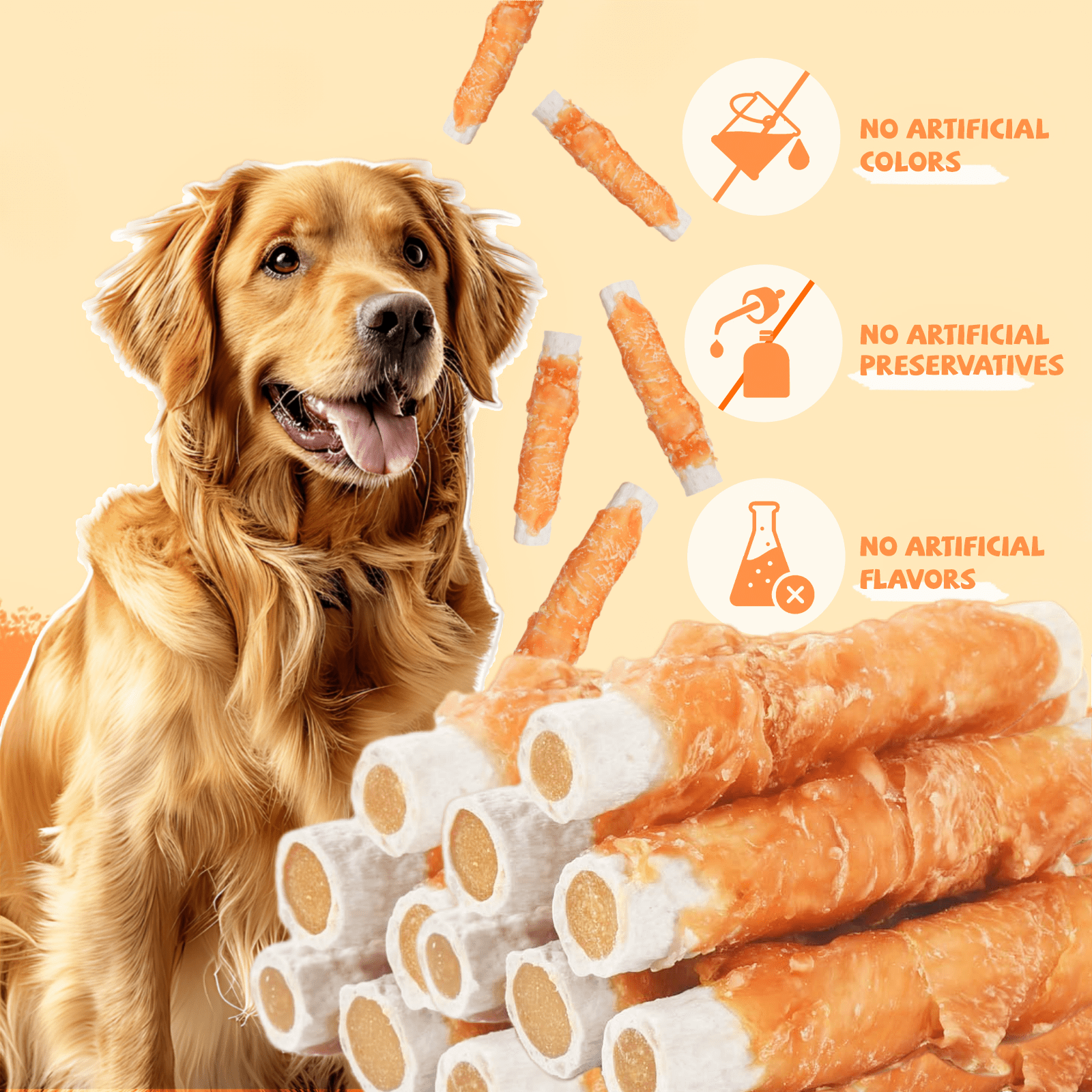 (5 pack) Pawmate Chicken Jerky & Sweet Potato Rawhide Dog Treats, Long Lasting Natural Chews for Medium Large Dogs, 6 Count