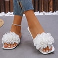 thumbnail image 7 of Flats Sandals for Women, Flat Sandals for Women Dressy, Sandals Women Dressy Summer Flat, Women's 3d Floral Flat Sandals Dressy Square Open Toe Sandals Single Band Casual Slip On Slides, White 7.5, 7 of 7