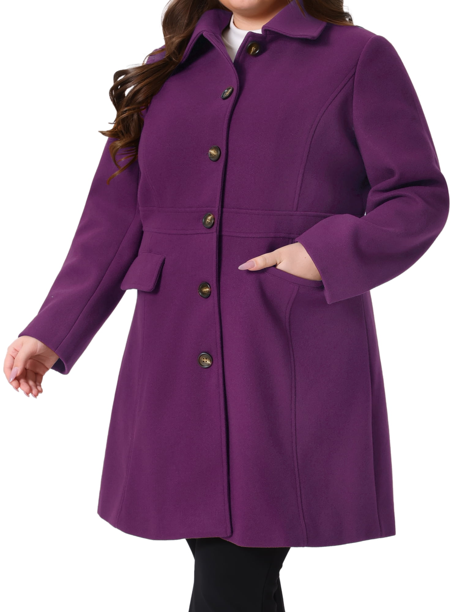 DARING DIVA Women's Plus Size Peter Pan Collar Single Breasted Coat 4X Purple