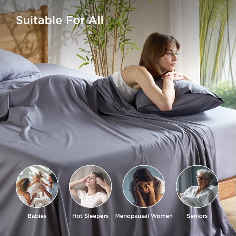 U by Bedsure Bamboo Rayon Sheet Set, Queen, Dark Gray photo 7