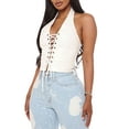 thumbnail image 3 of XXXITICAT Women's Halter PU Faux Leather Crop Top Lace Up Camisole Criss Cross Tank(WH,L), 3 of 4