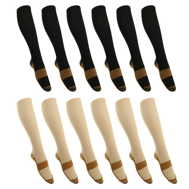 Medias de compresión Unique Bargains 6 pares para correr negro beige XXL