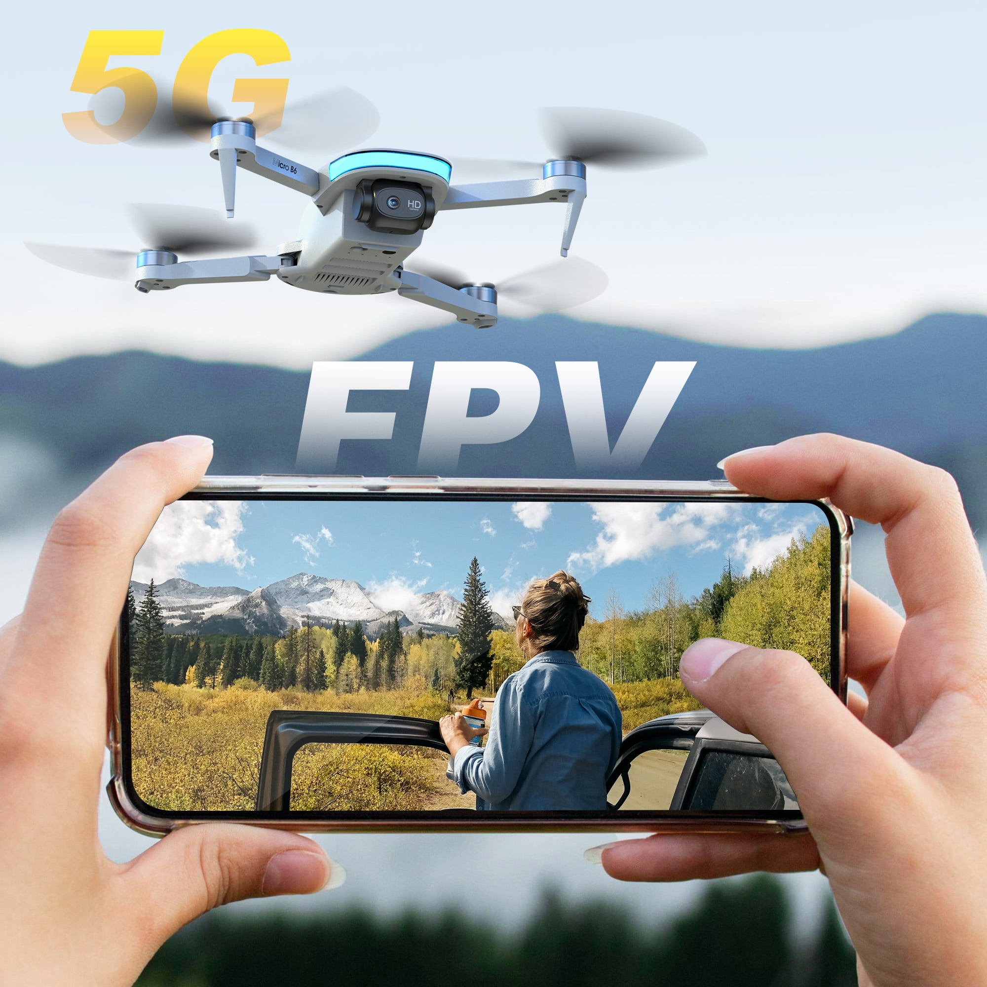 WeFone B6 GPS Drone with Camera for Adults 4K, Smart Return, 5G Transmission, 2 Batteries, Gray