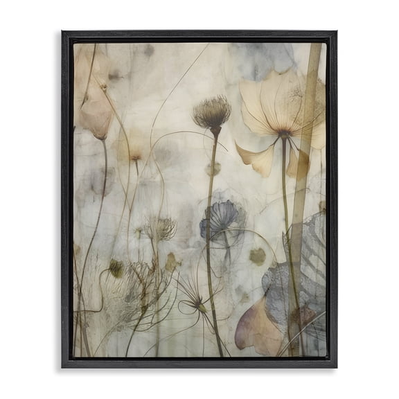 Stupell Industries Shabby Chic Subtle Botanicals Pattern Black Floating Frame Canvas Art, 17 x 21, by Lettered and Lined