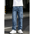 thumbnail image 6 of Men's Medium Wash Straight-Leg Cargo Jeans - Stretchy Denim Pants with Utility Pockets, Casual Daily Jeans for Men, Durable Comfortable Trousers, 6 of 6