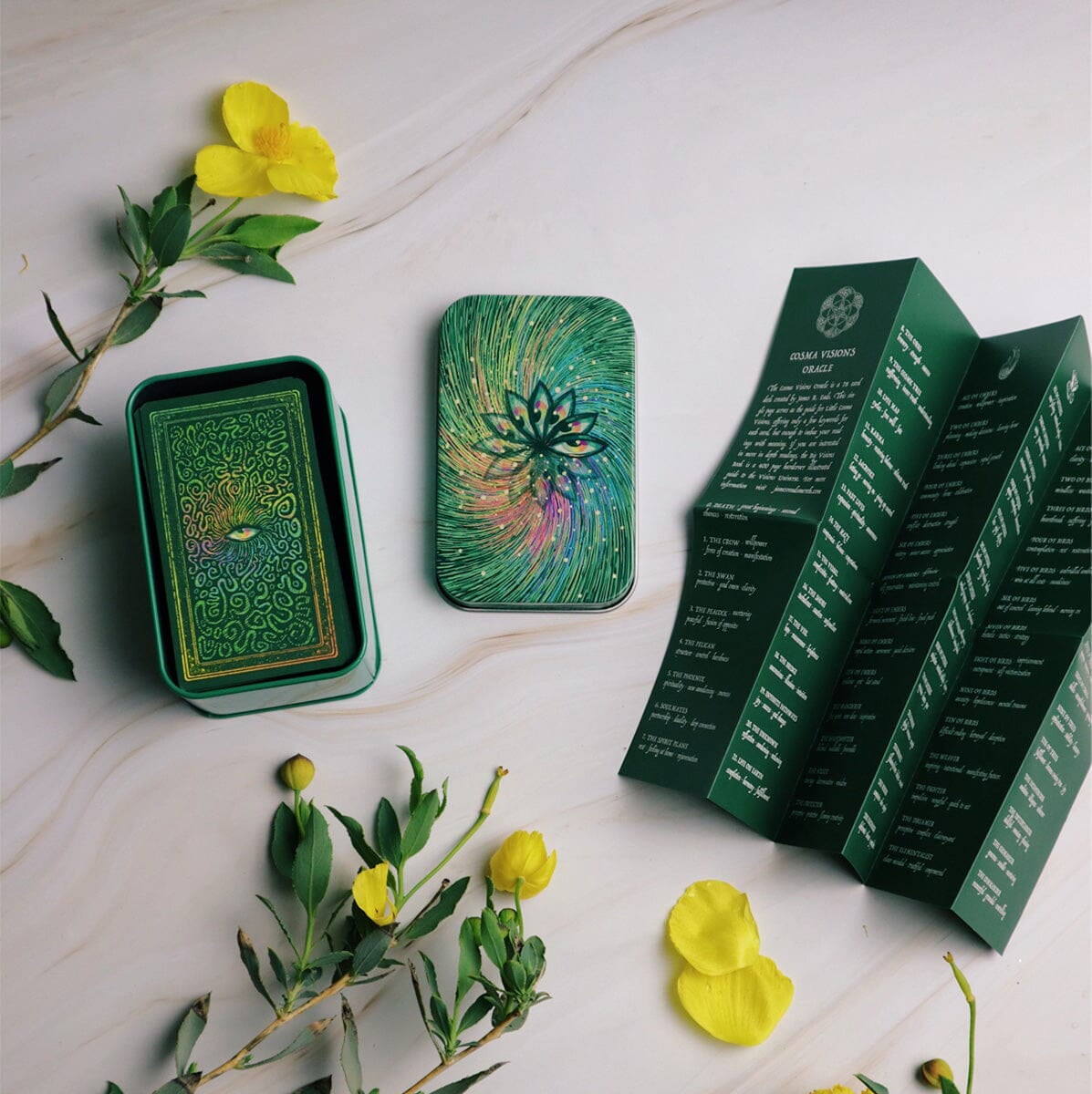 Little Cosma Visions Oracle Deck, 78 Mini Cards with Labradorite Gilded Edges in Tin by James R. Eads