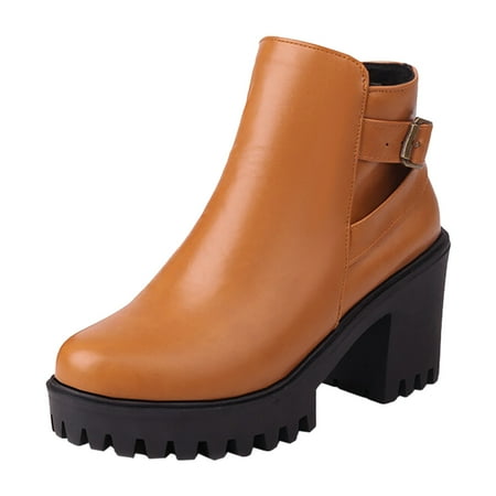 

DVKOVI Cowboy Boots Ankle Cowgirl Boots 2024 Thick Heel Women s High Heel Short Boots Solid Color Belt Buckle Leather Boots Women Short Cowgirl Boots for Women Brown 38