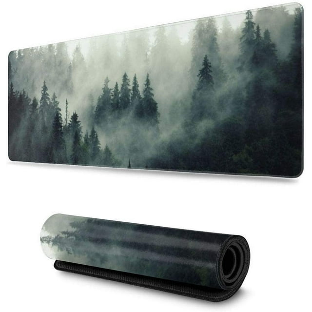 Green Tree Misty Fir Forest Vintage Retro Style Large Mouse Pad Keyboard Pad Long Extended Multipurpose Computer Game Mouse Mat