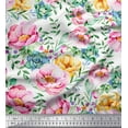 thumbnail image 1 of Soimoi White Cotton Jersey Fabric Leaves & Floral Print Fabric by Yard 58 Inch Wide, 1 of 1