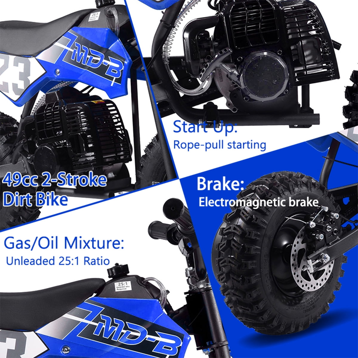 TOXOZERS Mini Pit Bike Gas-Powered Dirt Bike with 13 Inch Knobby Tires,25 MPH,Begin-ner Off Road Motorcycle for Boys Girls,Blue
