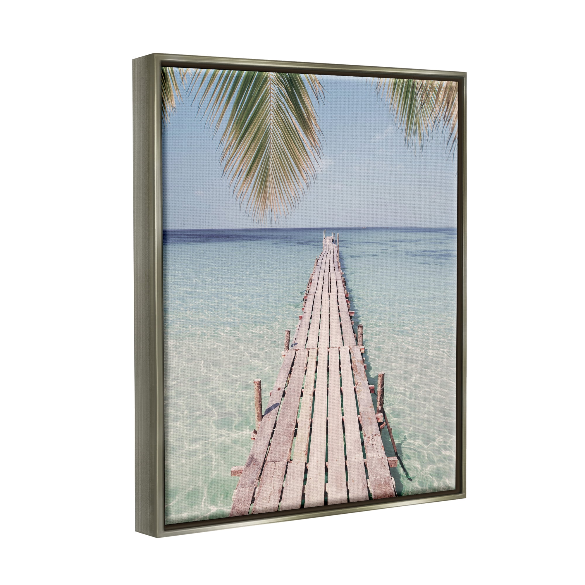 Stupell Industries Tropical Dock on Beach Nature Photography Gray Floater Framed Art Print Wall Art, 17 x 21