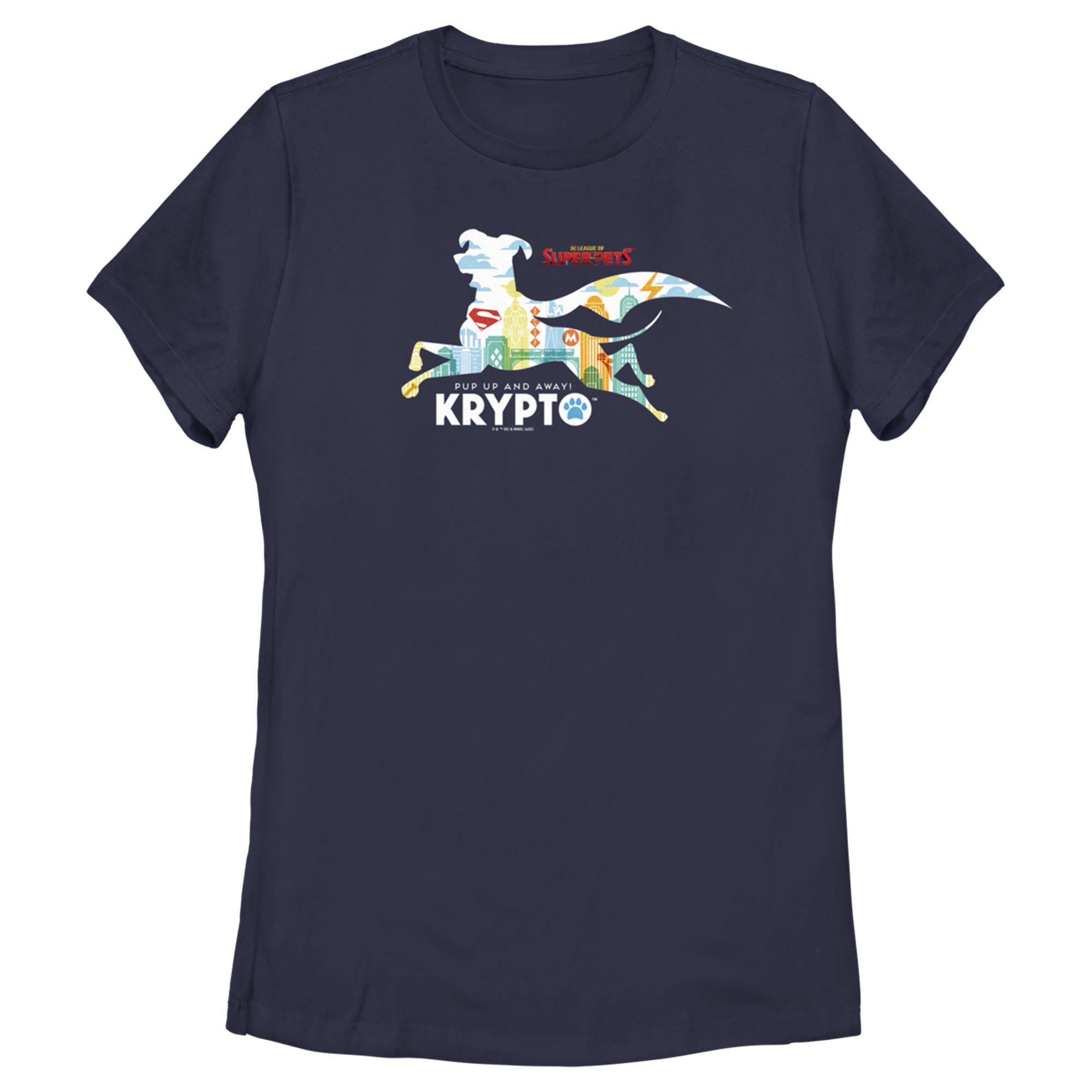 Women's DC League of Super-Pets Krypto Silhouette Graphic Tee Navy Blue Small