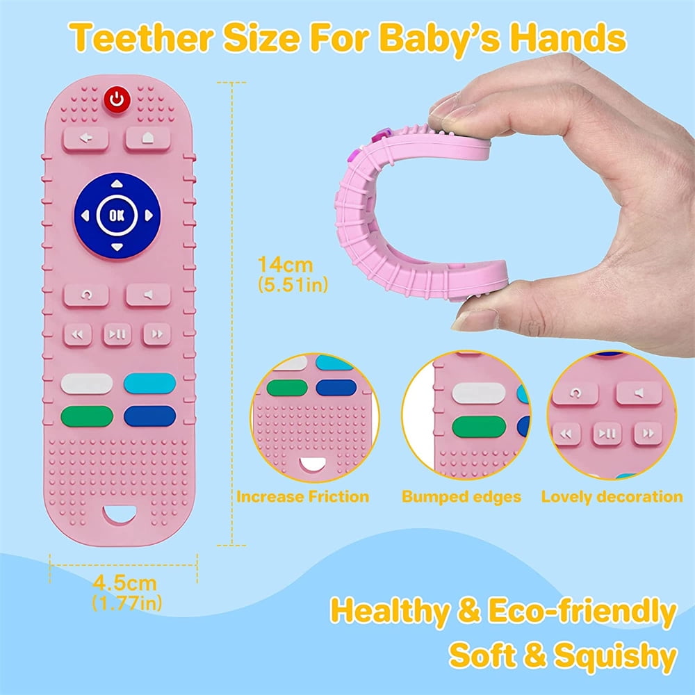 NOGIS Remote Teether for Baby, Silicone Baby Remote Control Toy with 17  Keys, Sensory Teething Toy for Baby Teething Relief, Teether with Graphics  for Babies 6-12 Months, BPA Free, Pink 