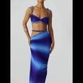 thumbnail image 4 of Conjunto de 2 Piezas para Mujer, Sexy, , de Verano, con Top Fruncido y Espalda Descubierta, y Falda con Aberturas, Vestido de Noche. Azul M, 4 of 9
