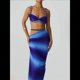 thumbnail image 4 of Conjunto de 2 Piezas para Mujer, Sexy, , de Verano, con Top Fruncido y Espalda Descubierta, y Falda con Aberturas, Vestido de Noche. Azul S, 4 of 9