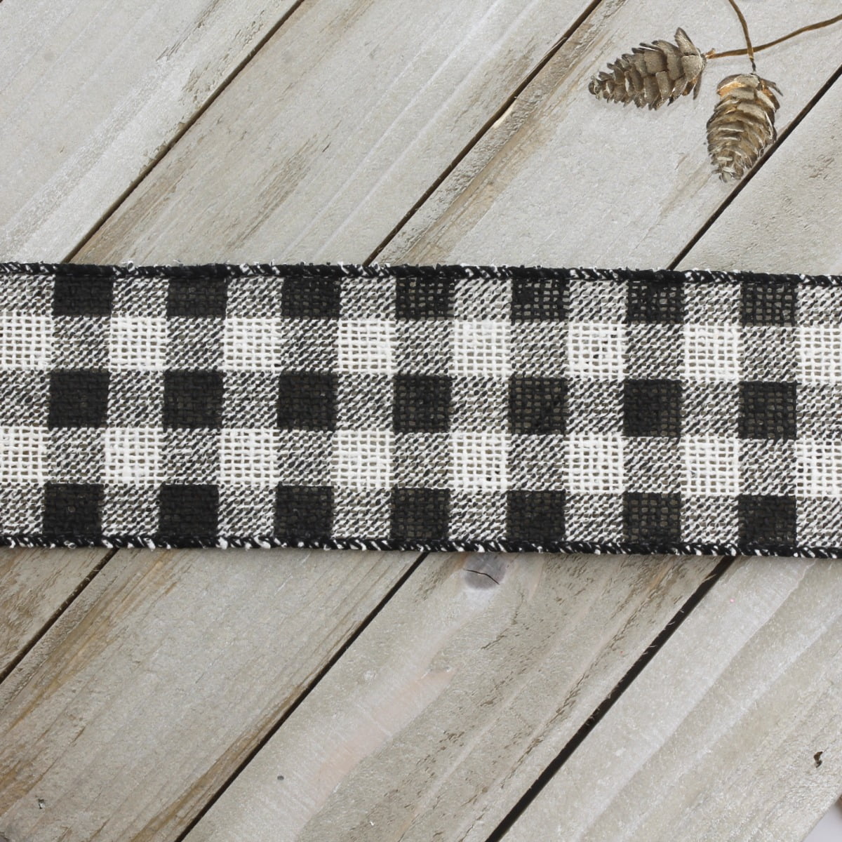 Ribbon Traditions  Rustic Black / White Buffalo Plaid Burlap Wired Ribbon 2 1/2" by 25 Yards
