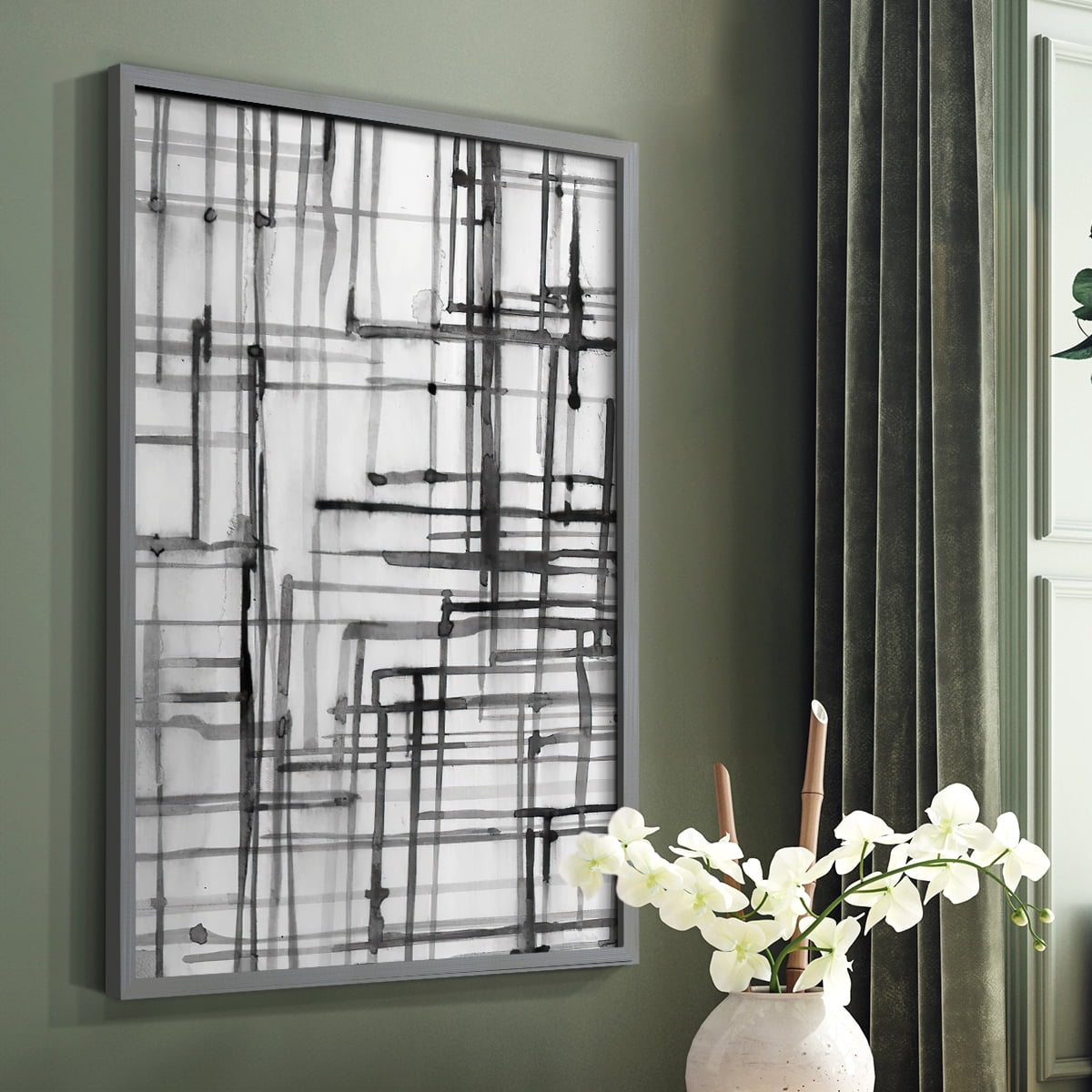 Line Meditation I in Gray Solid Wood 16 x 20 Framed Print