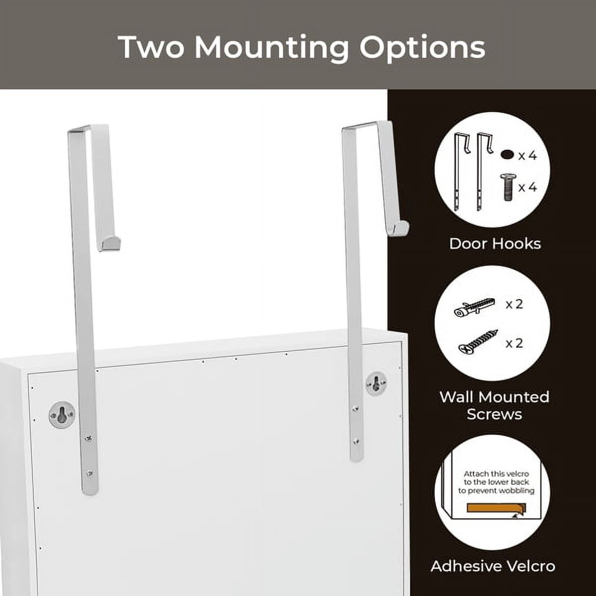 Whole Surface PVC Film Wall-Mounted Jewelry Cabinet With Mirror & Lock Large Storage For Accessories White