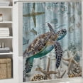 thumbnail image 6 of Orinice  Sea Turtle Shower Curtain Sets with Bathroom Rug U Shape Mat and Toilet Lid Cover Nautical Starfish Coral Beach Coastal Beige Teal Ocean Bathroom Decor Curtains Set with 12 Hooks 60x72, 6 of 7