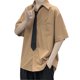 thumbnail image 1 of Camisas Para Hombre Manga Larga Camisa de manga corta de estilo delgado de estilo universitario suelto de moda de verano para hombre (correa) (Khaki, 3XL), 1 of 6